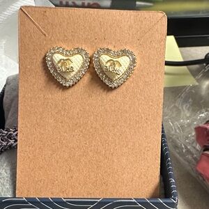 Gold Heart Earrings with Silver Accents